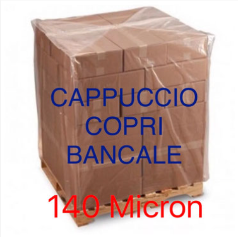 50 CAPPUCCI COPRI PALLETS LDPE MISURA 120+55+55x170 cm 140 MICRON ALTO SPESSORE (1 TELO=1 KG CIRCA)