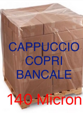 50 CAPPUCCI COPRI PALLETS LDPE MISURA 120+55+55x170 cm 140 MICRON ALTO SPESSORE (1 TELO=1 KG CIRCA)